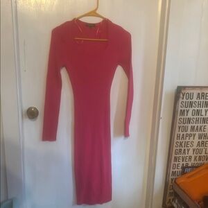 Chic Long Sleeve Pink Dress